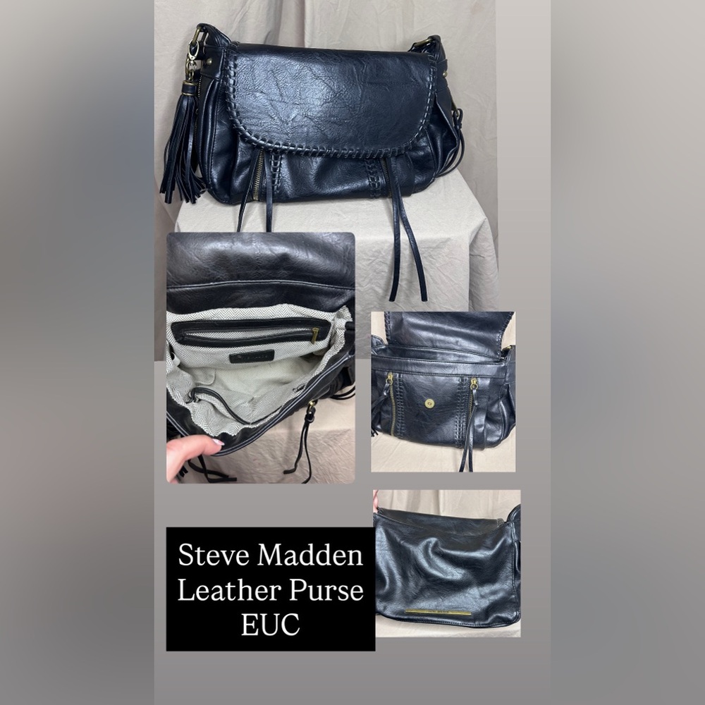 Steve Madden Navy Leather Fringe Handbag